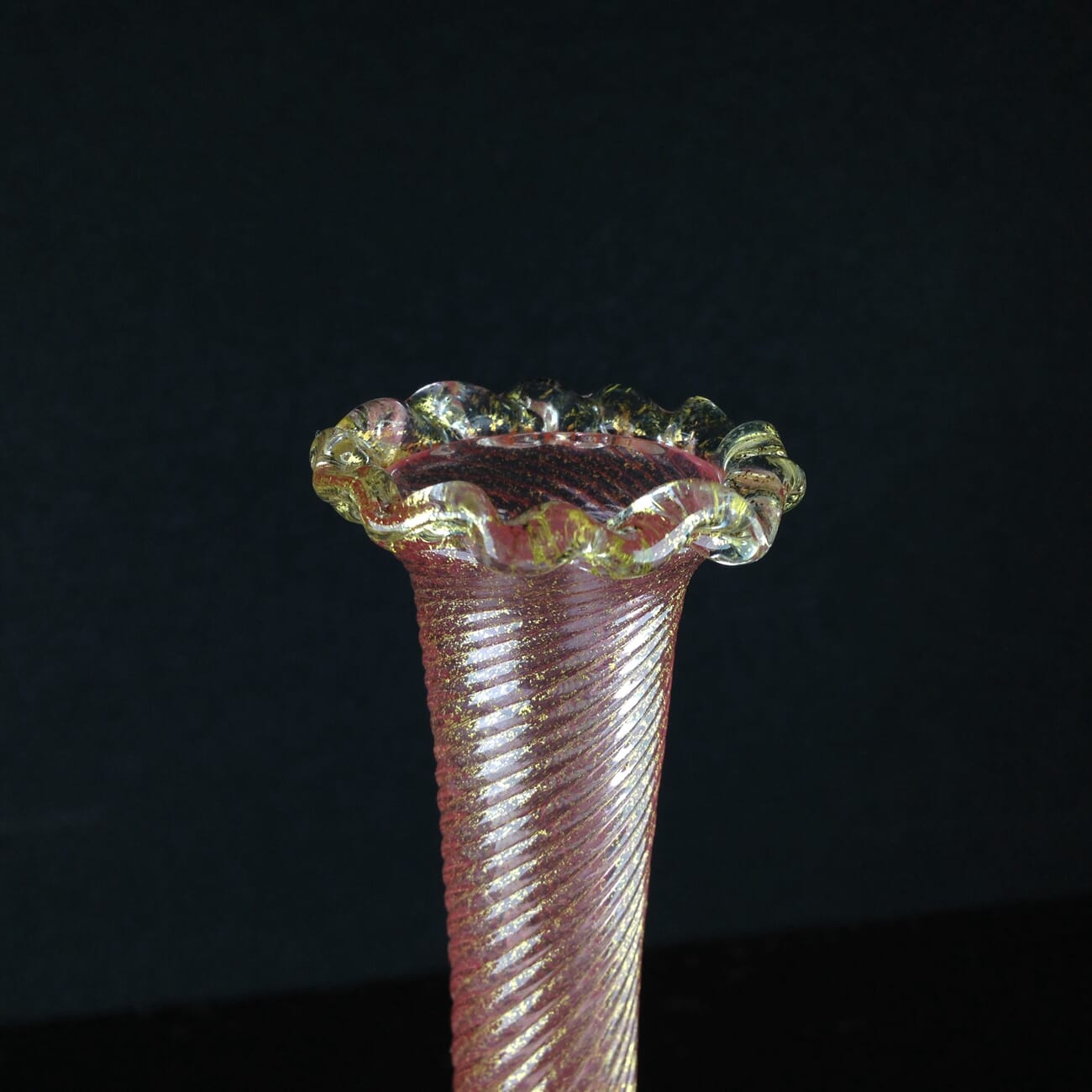 Venetian glass vase, gold swirls & pink, circa 1900-2848