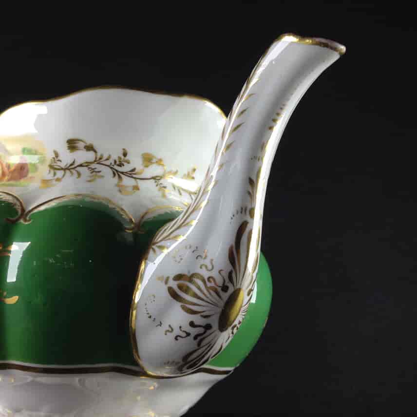 Coalport green ground teapot with scenes, pat.509, c.1835-1675