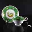 Coalport green ground teacup & saucer with scenes, pat.509, c.1835-0