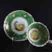 Coalport green ground teacup & saucer with scenes, pat.509, c.1835-1701
