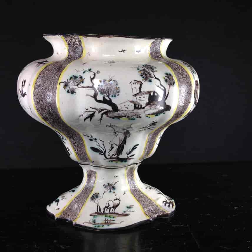 Large Italian faience vase, chinoiseries & italianate landscapes, Levantino c. 1710 -1896