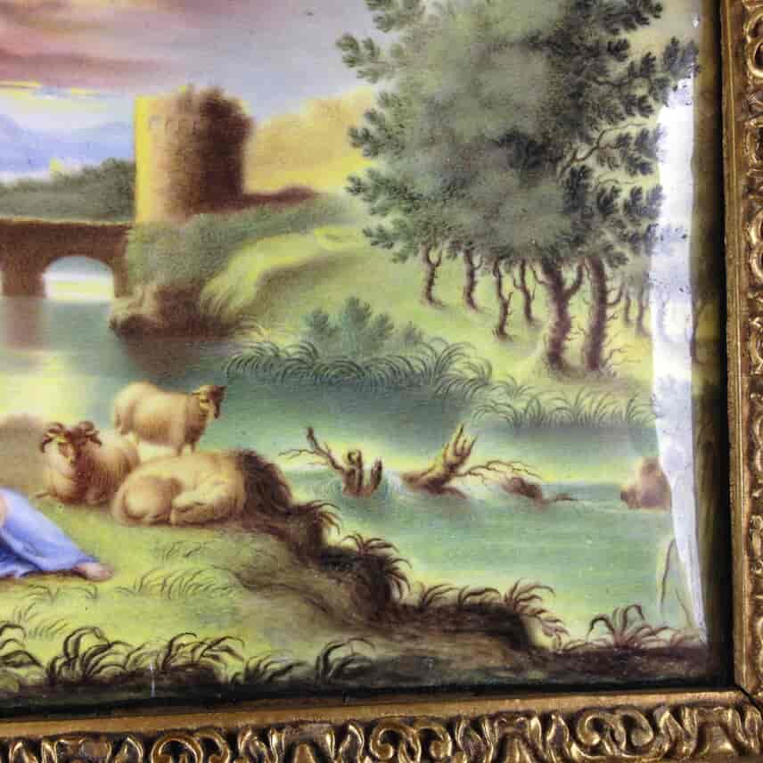Continental enamel plaque, Italianate scene with a classical couple, 18th century -2195