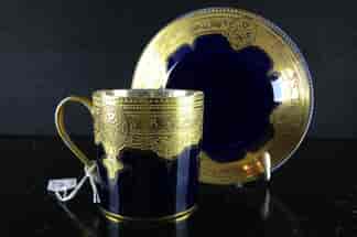 Limoges cobalt cup & saucer with acid etched gilding, c. 1900 -0