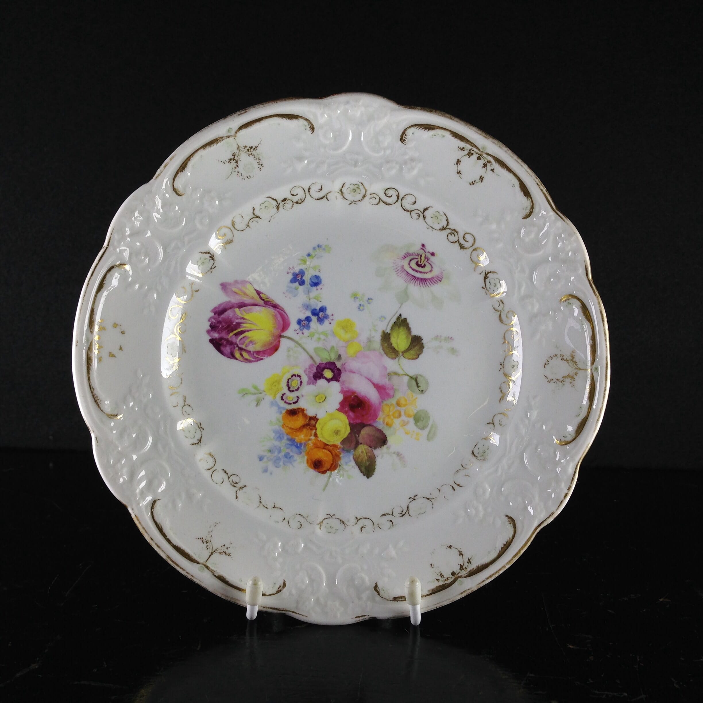 Swansea plate, scroll moulded with flower group, c. 1816 -0