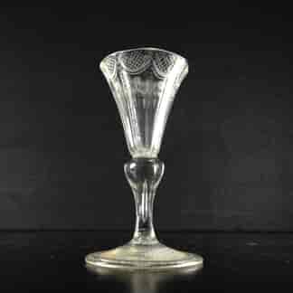 Continental cordial glass, 6-sided stem with engraved trumpet bowl, c.1730 -0