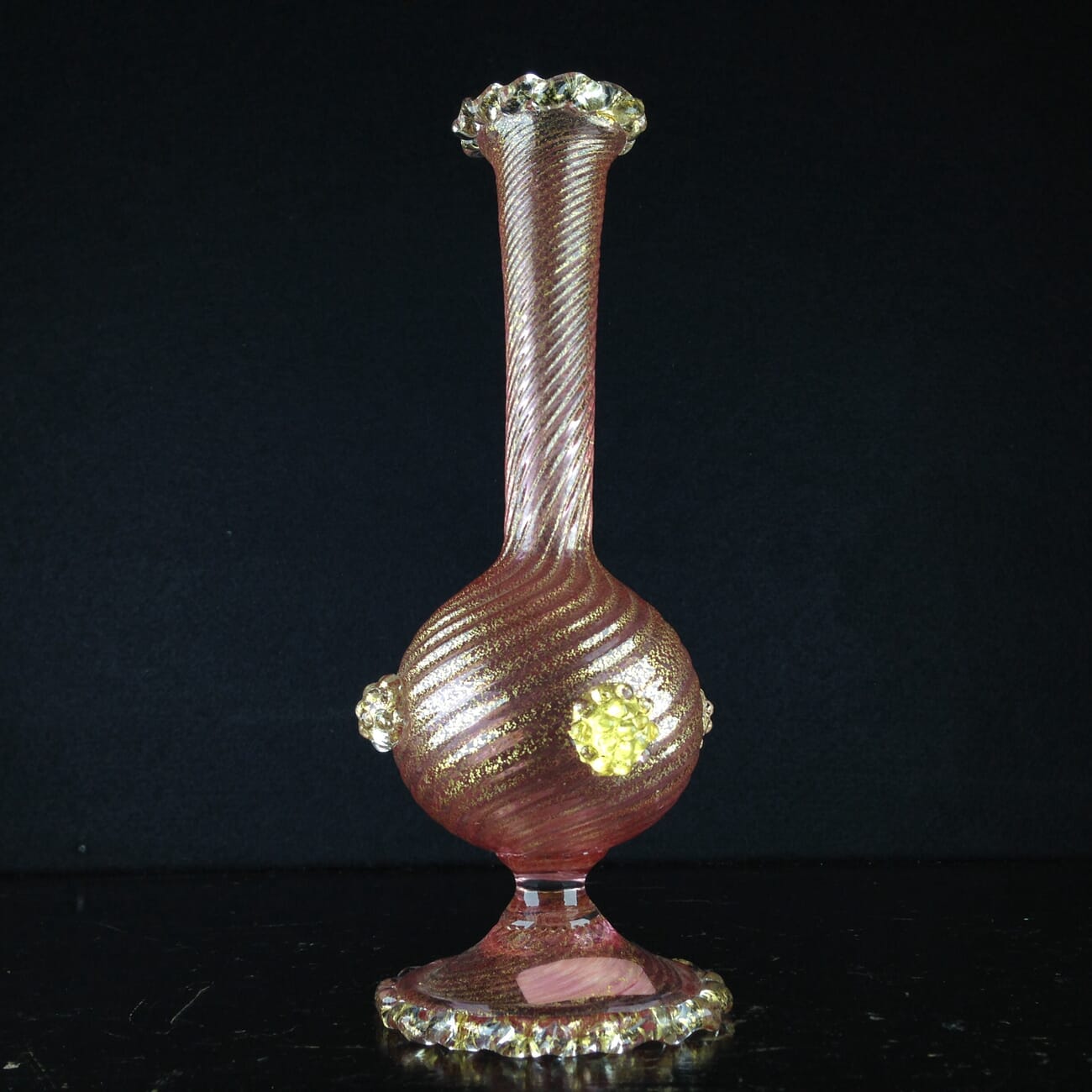 Venetian glass vase, gold swirls & pink, circa 1900-2849