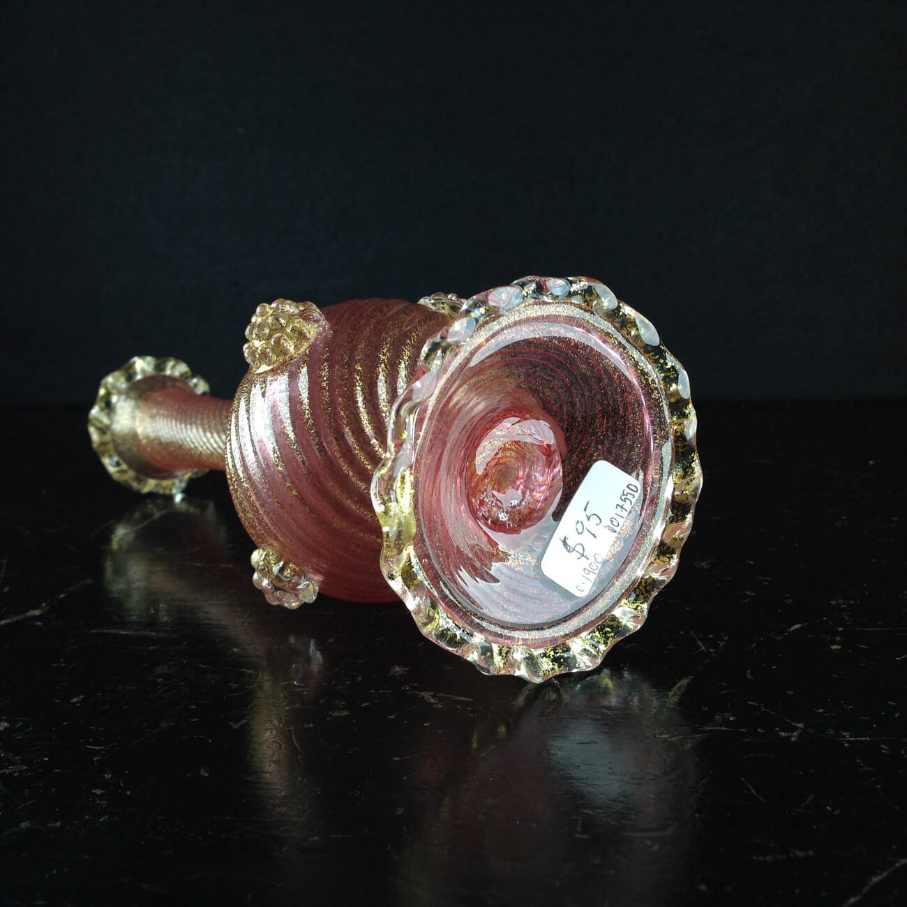Venetian glass vase, gold swirls & pink, circa 1900-2850