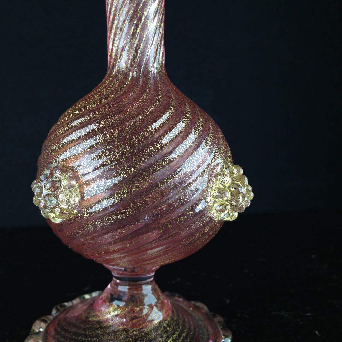Venetian glass vase, gold swirls & pink, circa 1900-2852