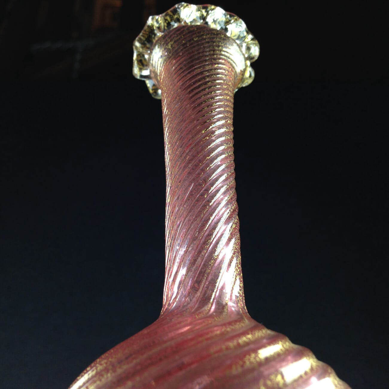 Venetian glass vase, gold swirls & pink, circa 1900-2853