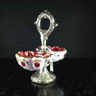 Ruby glass with white overlaid & flowers sweet-meat dish, c.1900.-0