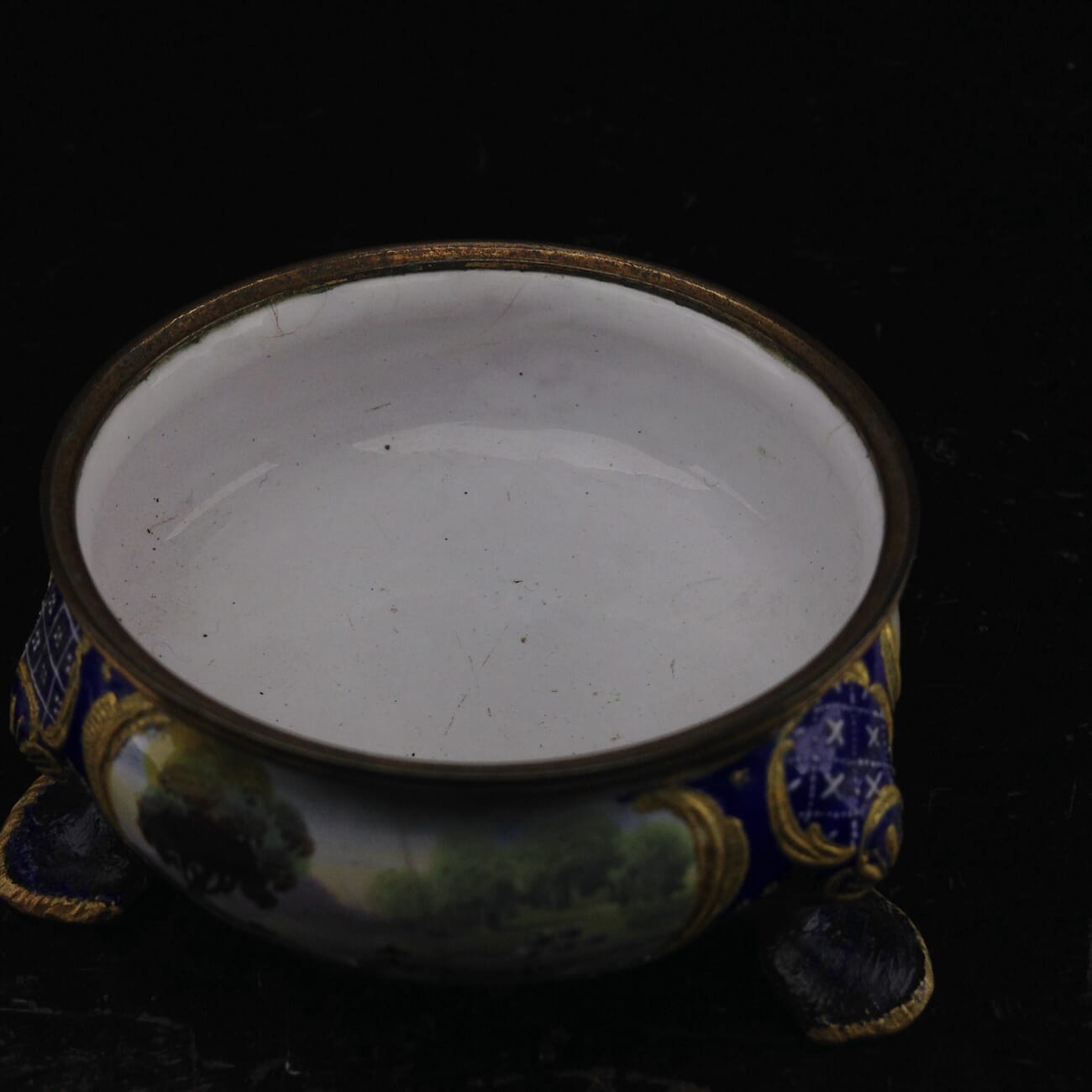 English enamel salt, deep blue ground with landscapes, c.1770 -2997
