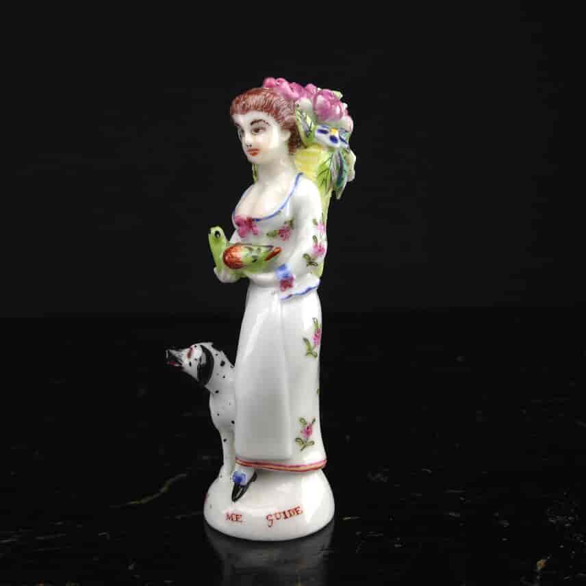 St James scent, lady with Dalmatian, bird and basket of flowers, c.1755 -0