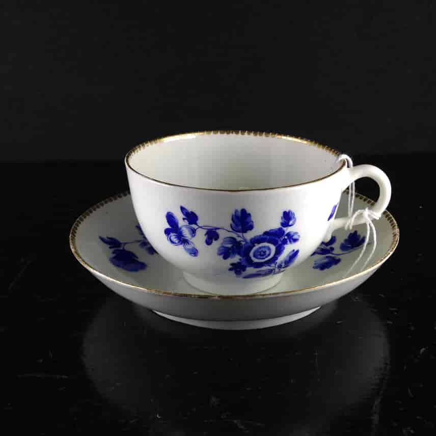 Worcester cup and saucer, dry blue flowers, c.1770 -3376