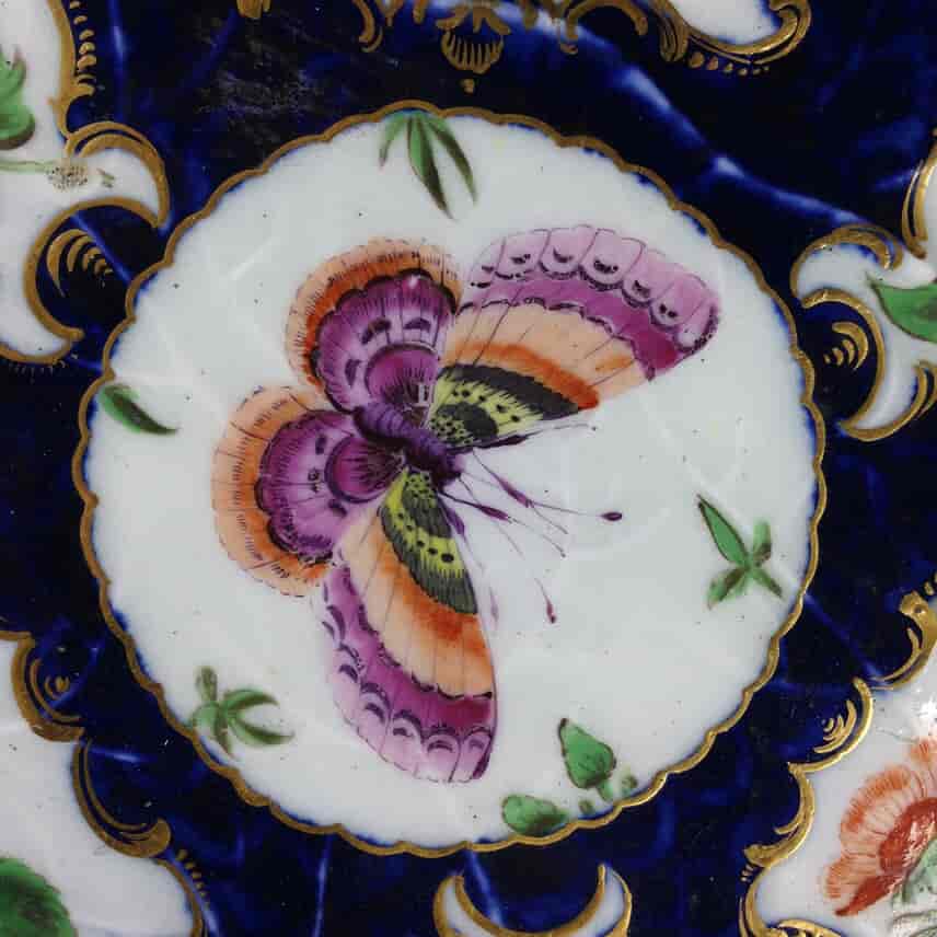 Worcester leaf dish of large size, scale blue & flowers, c. 1770 -3725