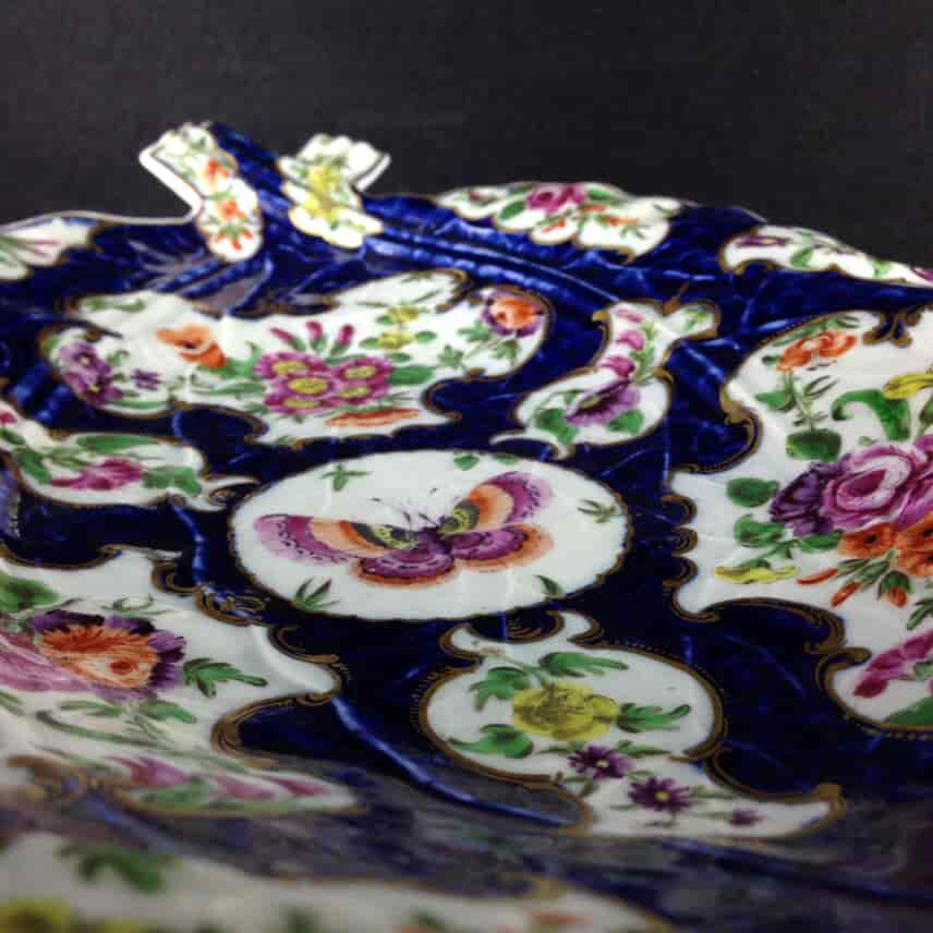 Worcester leaf dish of large size, scale blue & flowers, c. 1770 -3733