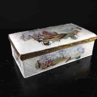 Large English enamel writing box, classical scenes, c. 1765 -0