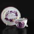 English purple lustre cup & saucer, houses, circa 1820-0
