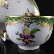 Cozzi tea bowl & saucer, scale green & flowers, c. 1765 -3924