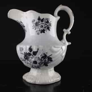 Black printed jug, shell moulded, possibly Welsh C. 1835. -0