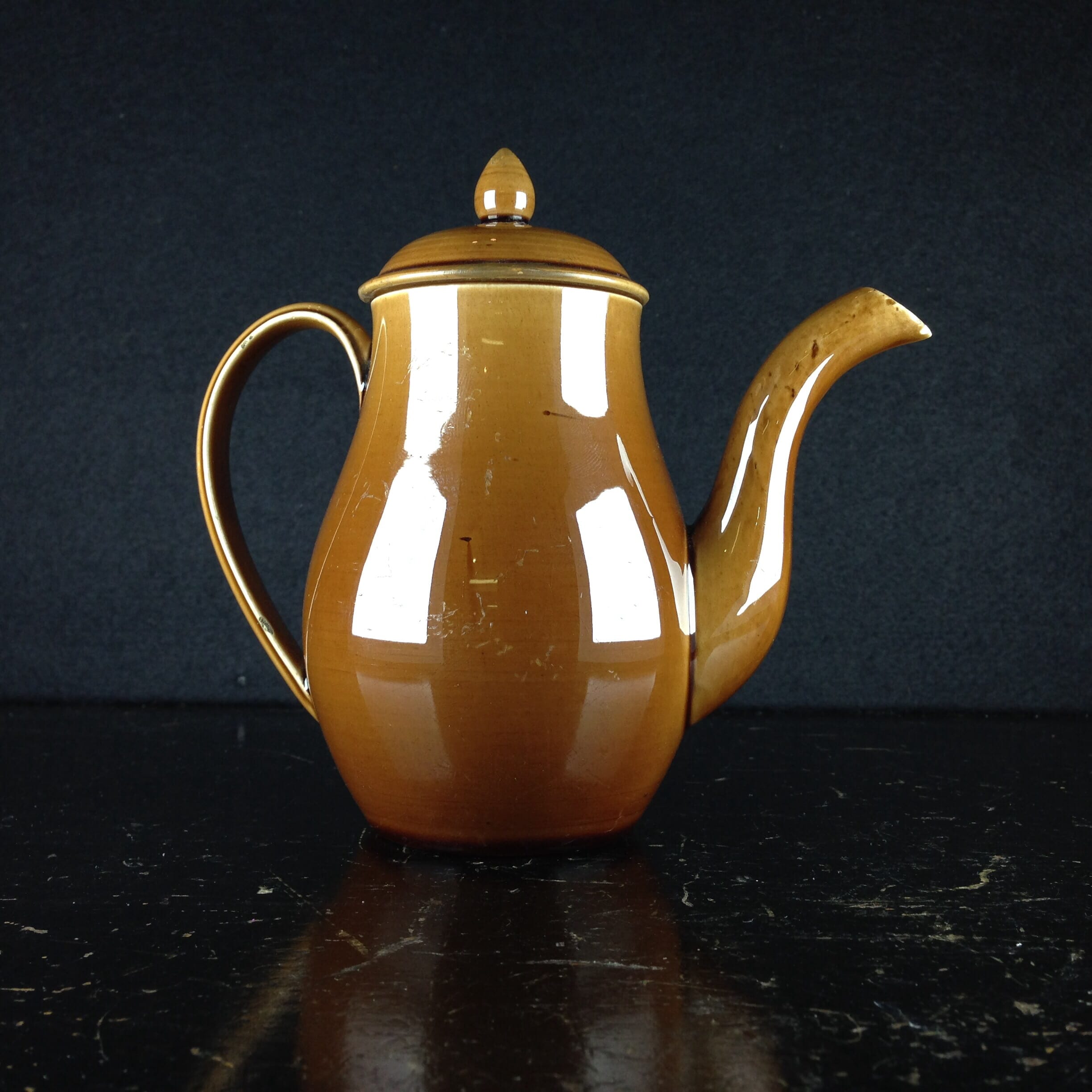 'Rockingham' pottery miniature coffee pot, Spode? c. 1840-0