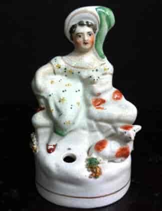 Staffordshire inkwell figure of a girl & sheep, c.1835 -0