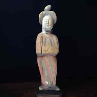 Tang dynasty figure of a lady, wood with pigments, 8th century AD -0