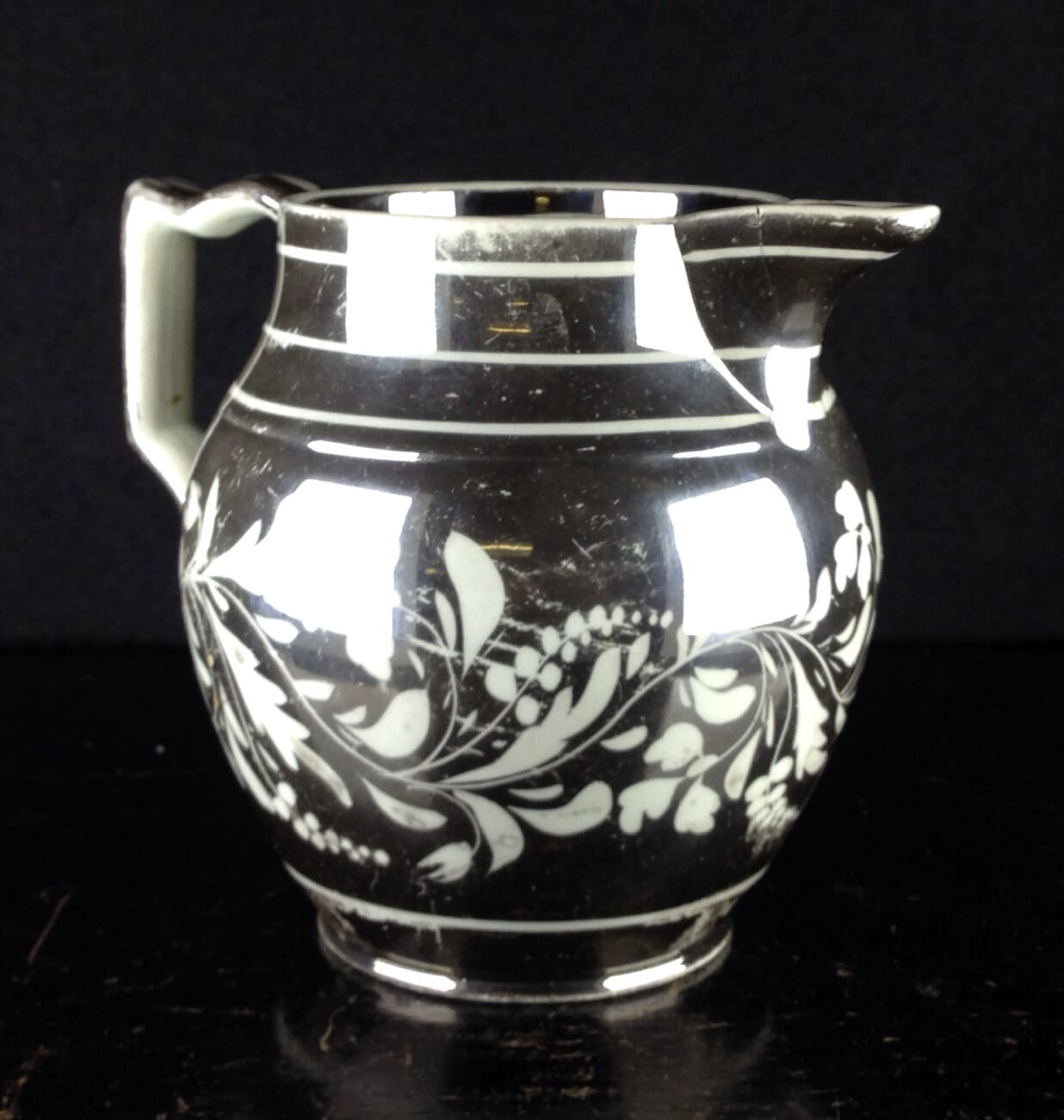 English silver lustre jug, scrolling foliage, c.1815-0