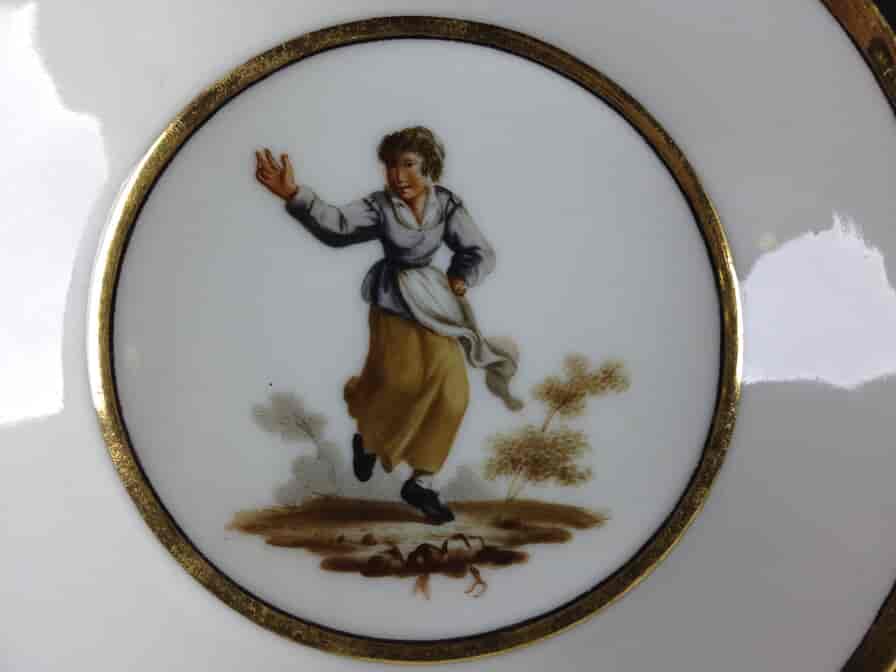 Paris Porcelain coffee cup & saucer, peasant scene after Tenniers, c.1810 -1236
