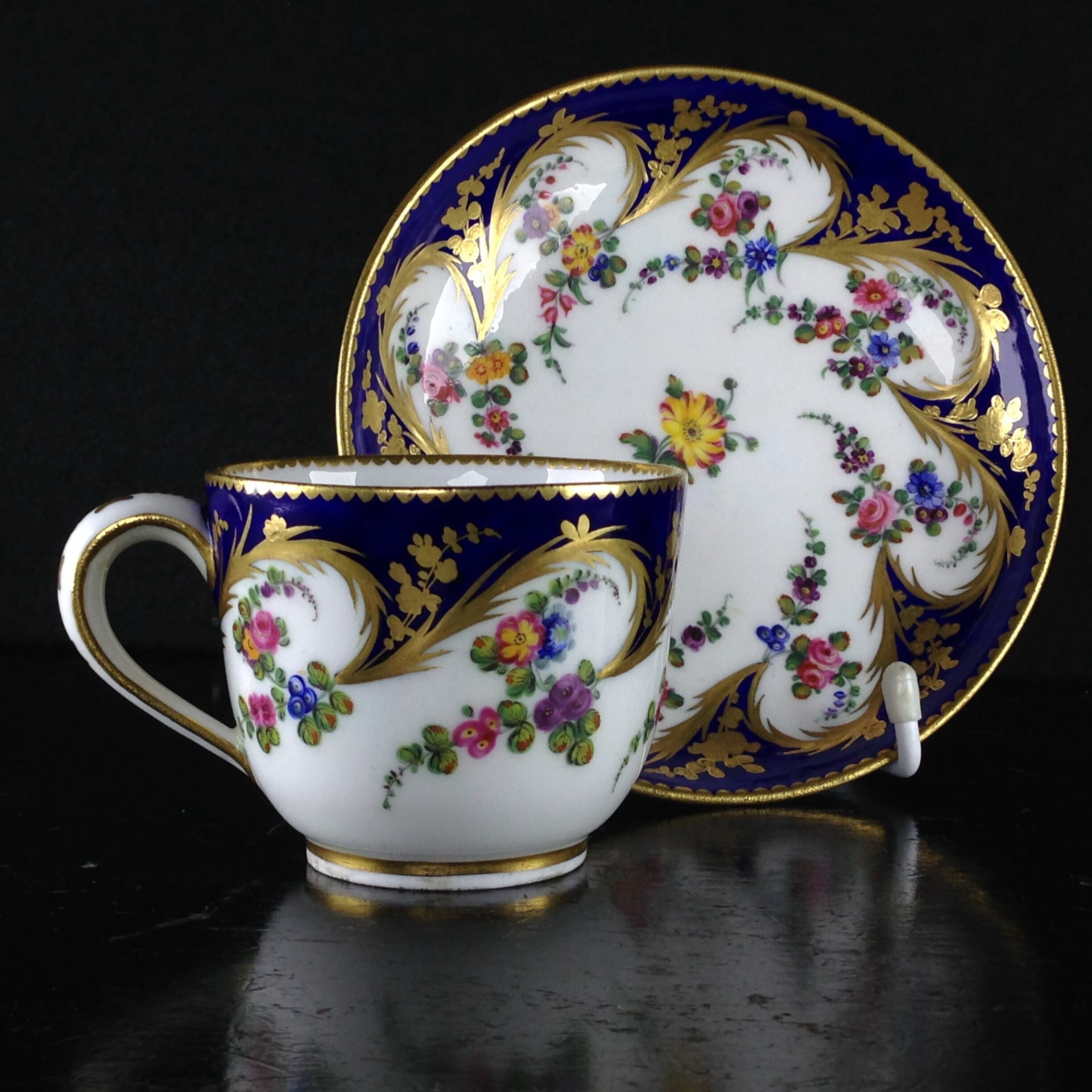 Sevres cup & saucer, later decorated, 19th century -0