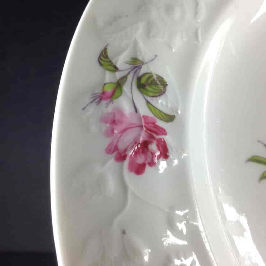 Swansea plate, flower moulded rim with bird, documentary high pattern number, c.1820 -1491