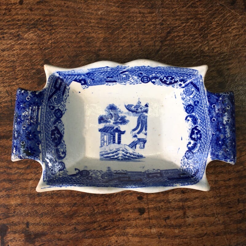Staffordshire pickle dish, willow pattern, c.1820-0