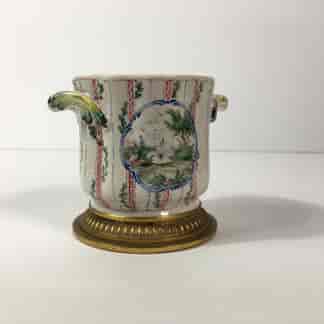 French faience small cache pot, ormolu mounts & mock-Marsaille mark, 19th century -0