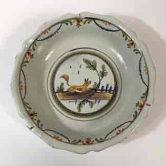French faience basin with fox, c 1760-0
