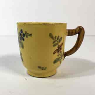 French faïence coffee cup, yellow ground with twig handle, Marseilles c. 1770 -0