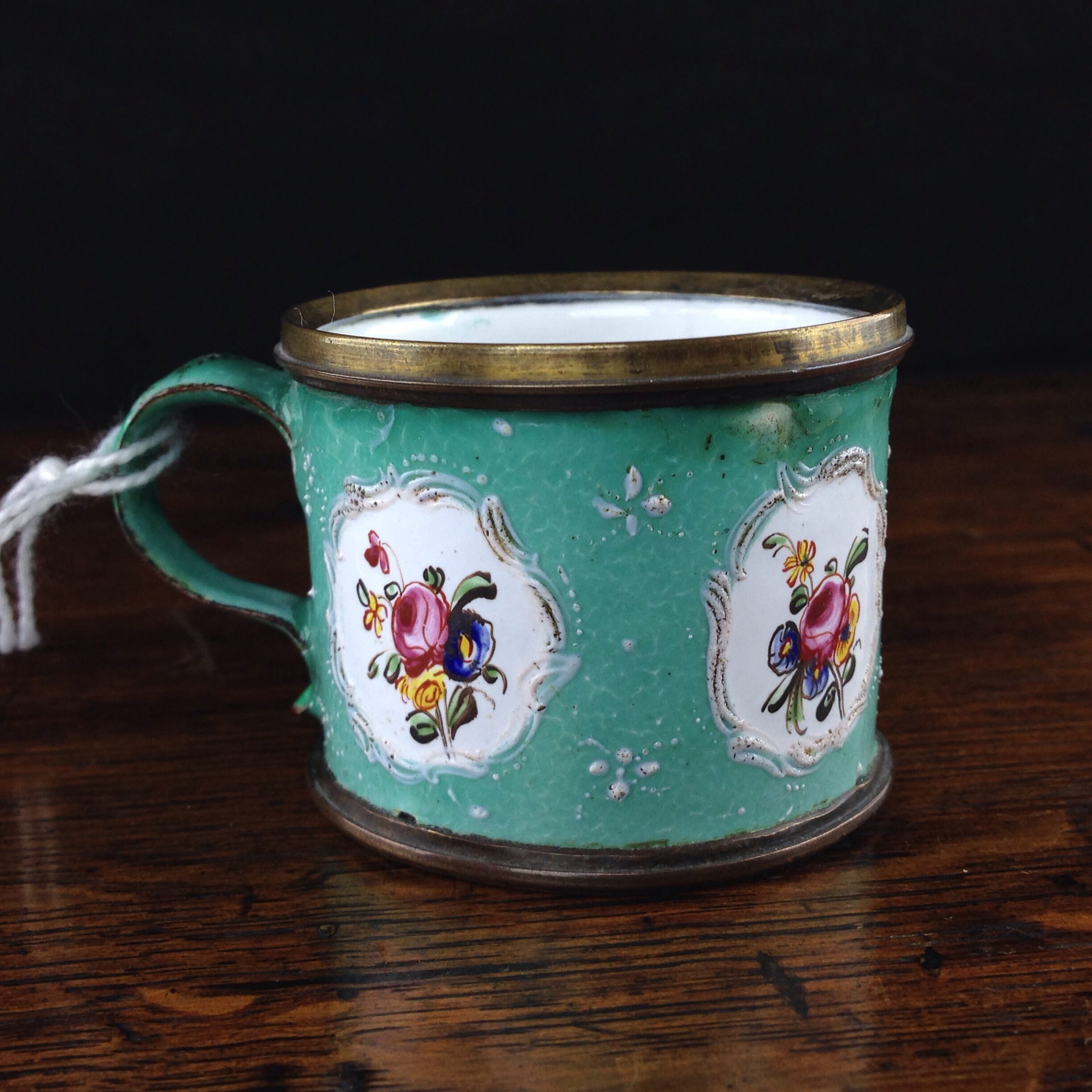 Unusual small English enamel cup, South Staffordshire, C. 1780-0