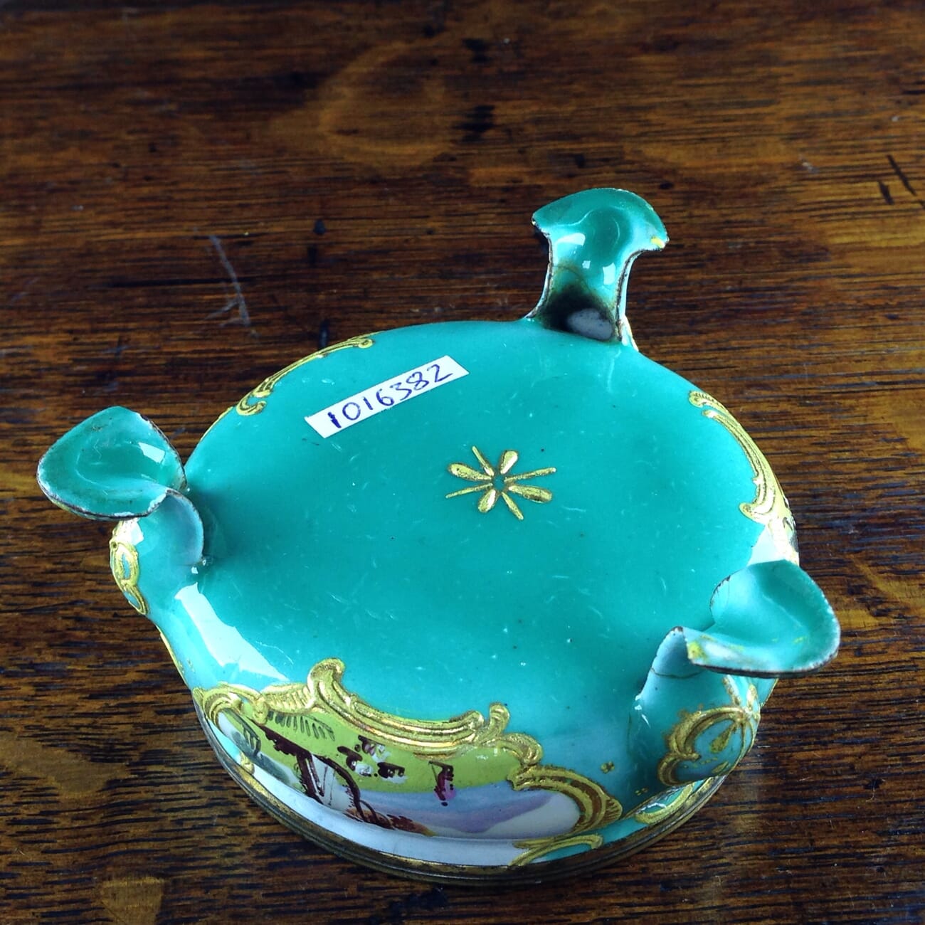 English enamel salt, green ground with landscapes, circa 1770 -5049