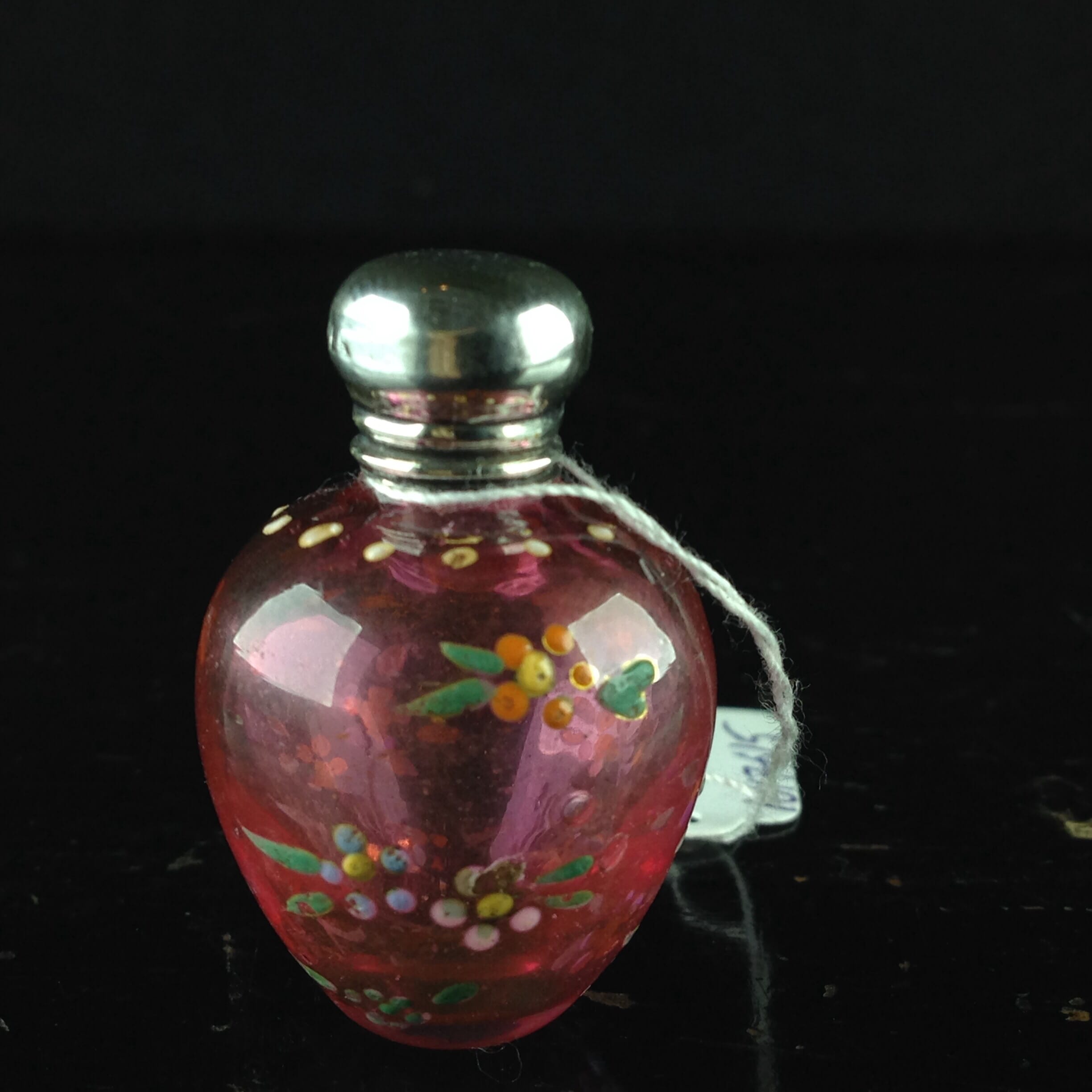 Continental ruby & silver perfume flask, c.1880-0