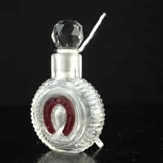 Cut glass scent with ruby horseshoe, C. 1860 -0