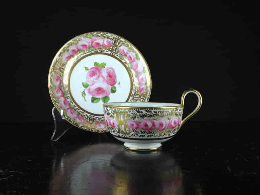 Coalport cup & saucer dec. with roses in the Welsh manner, c.1825 -0