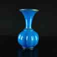 Victorian blue glass vase, lobed trumpet, c.1865-0