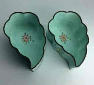 Chinese enamel leaf shape dishes, flowers, C 1900. -0