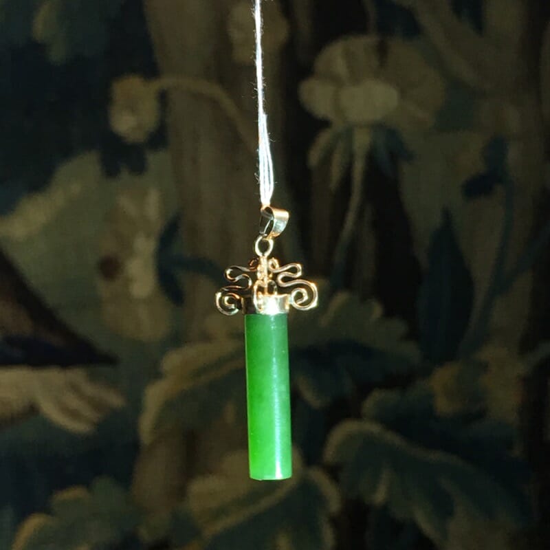 New Zealand greenstone & colonial gold pendant, 14ct, c.1880 -0