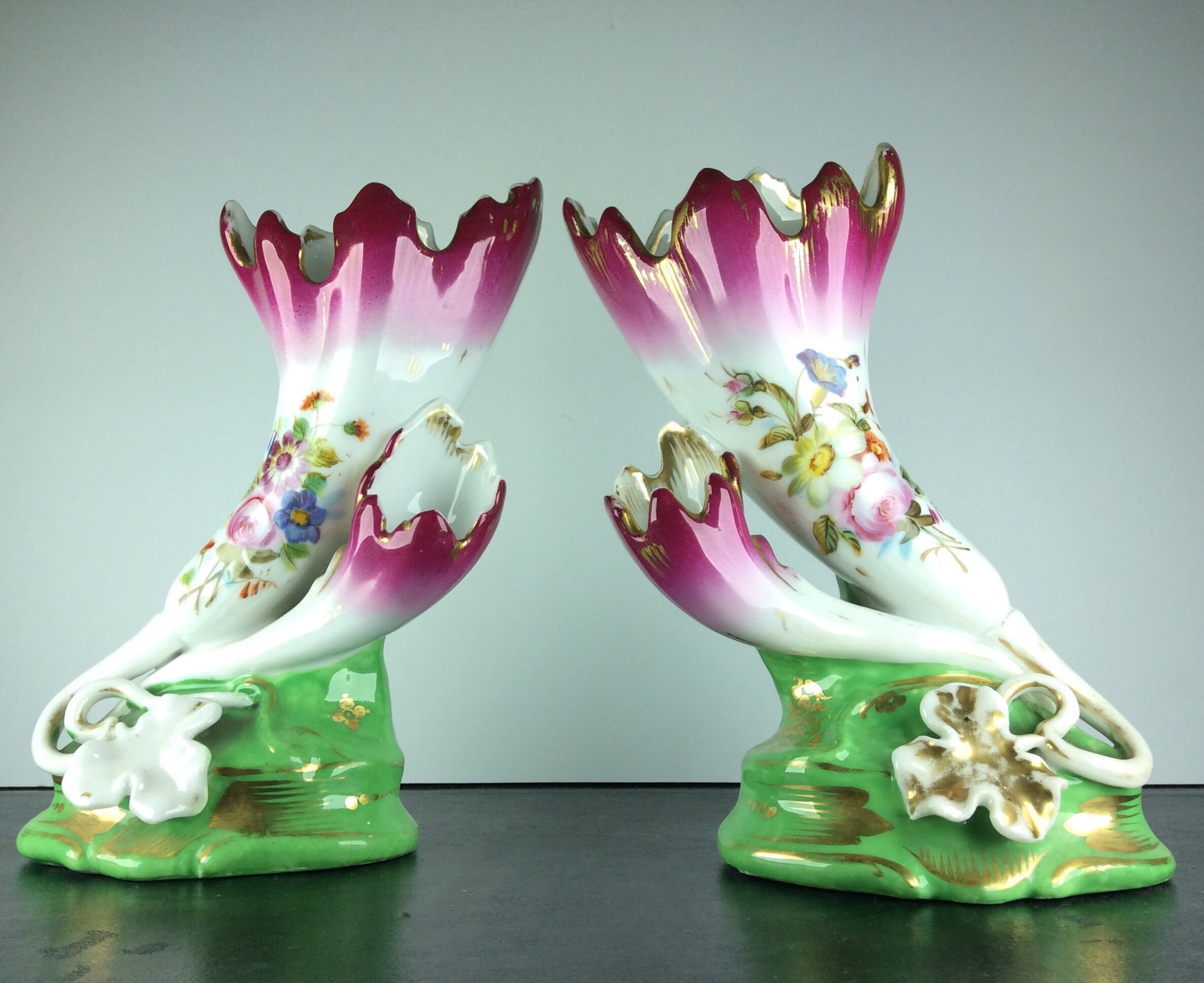 Pair of Paris trumpet flower form vases, c.1870-0
