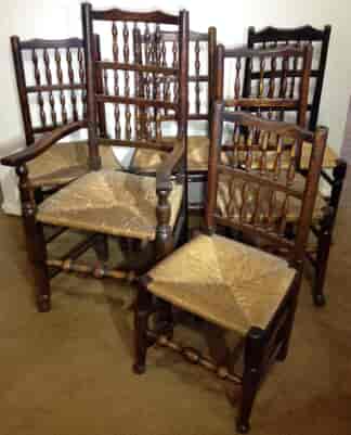 Set of 6 ash and beech spindle back dining chairs C. 1820 -0