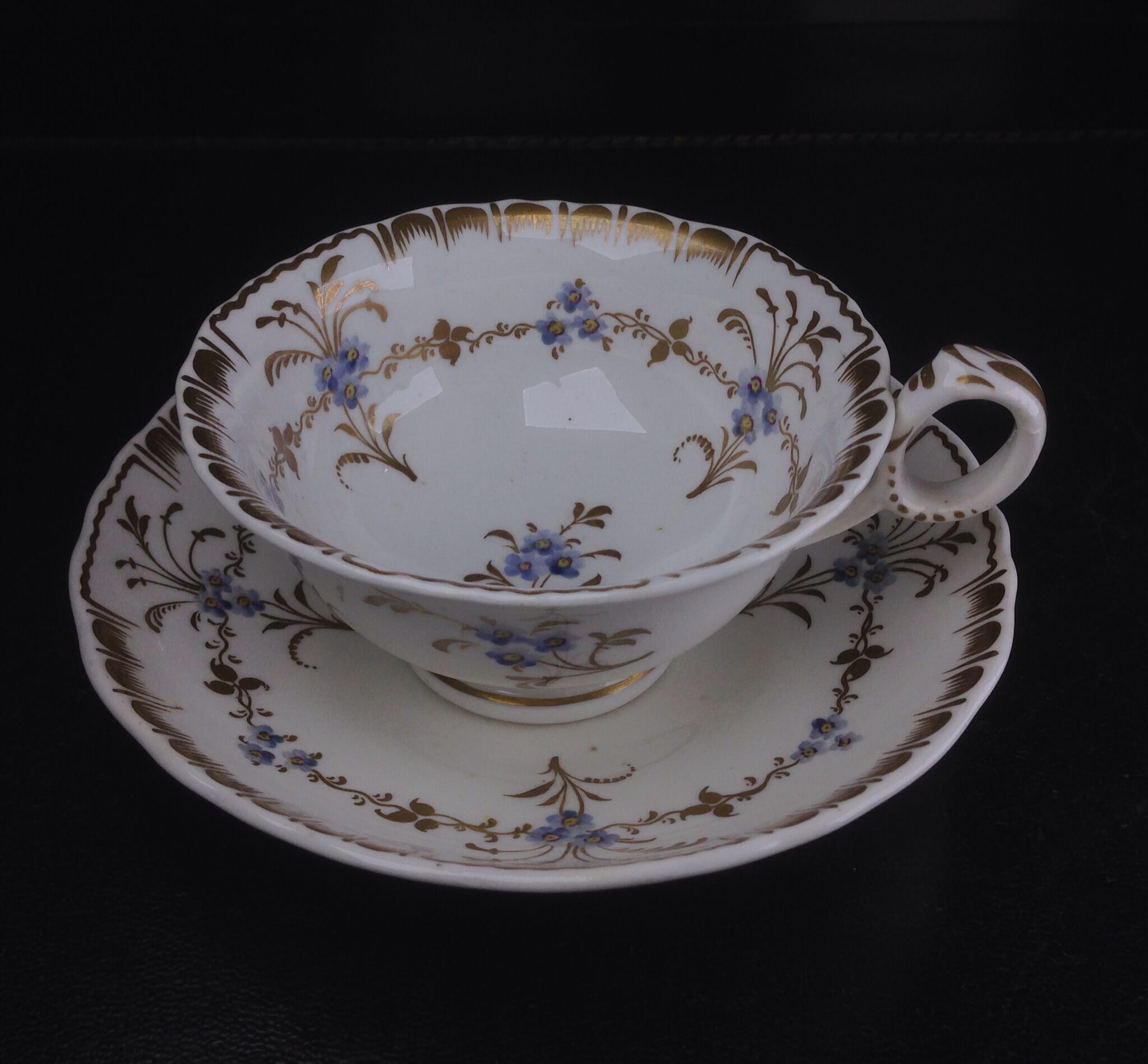 Bowers cup & saucer, pattern 245 - flower sprigs - c.1845-0