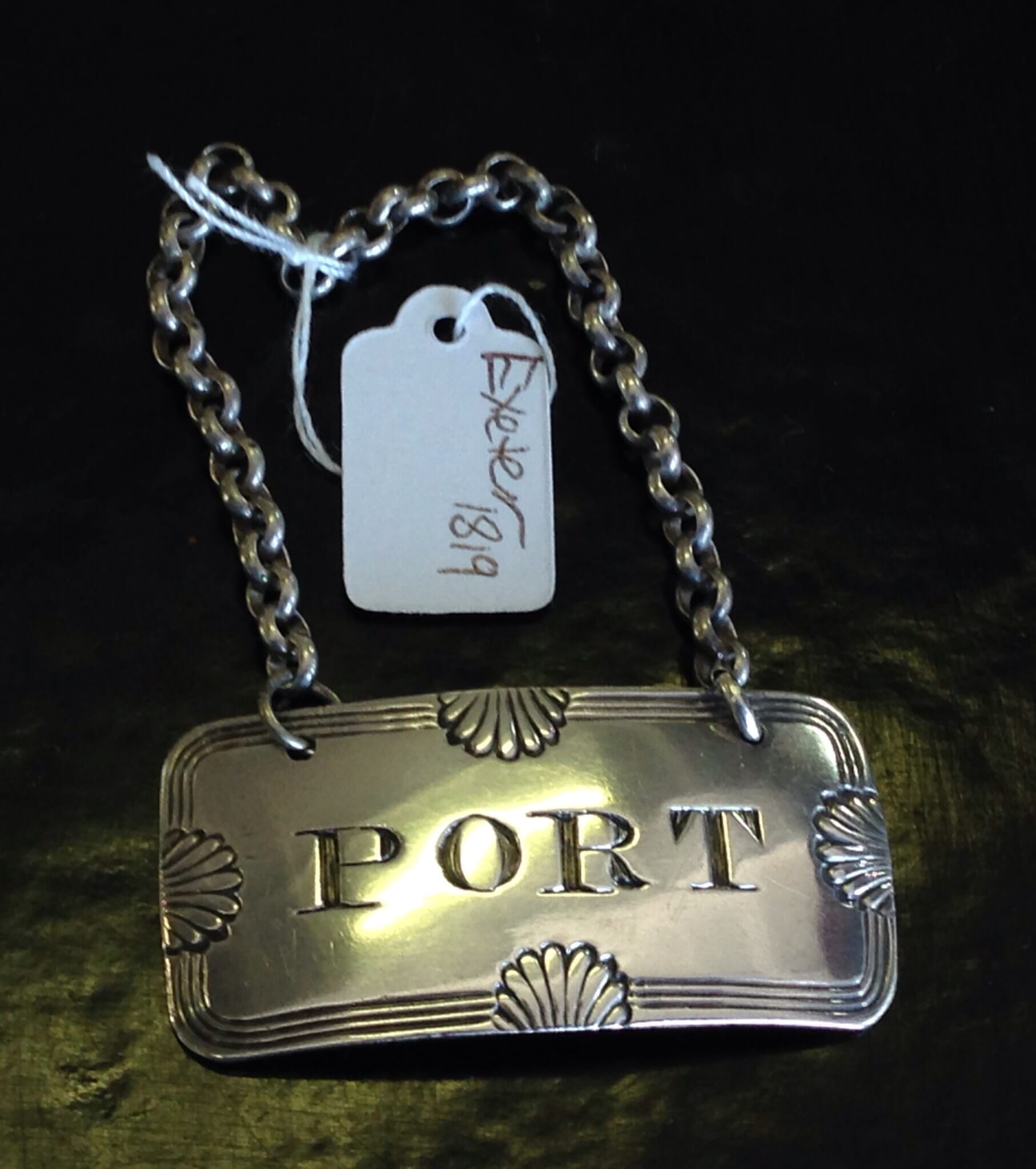 Exeter Sterling Silver Port Label, dated 1819.-0