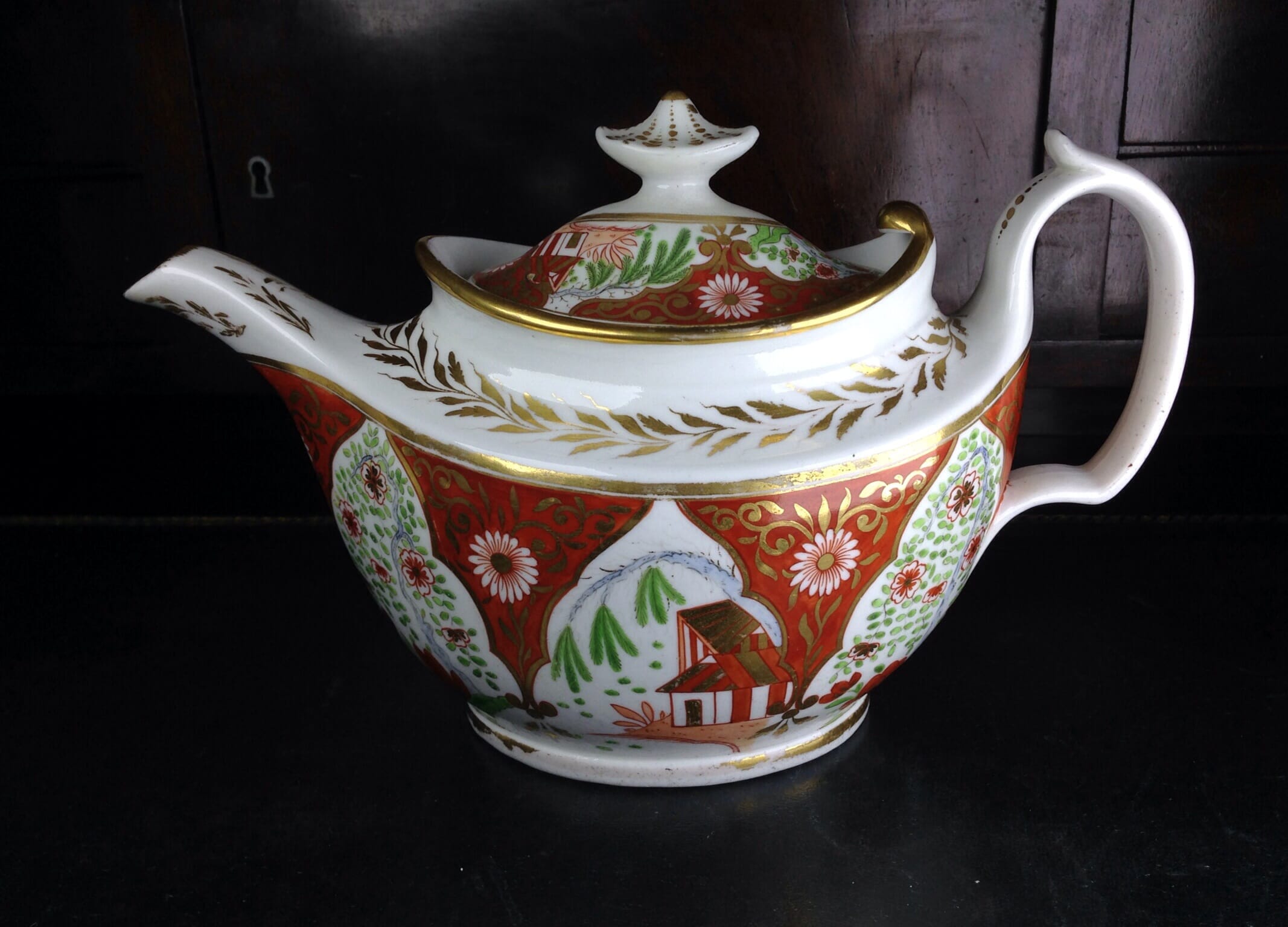 Coalport prow shaped teapot, Imari pattern, John Rose c.1810 -0