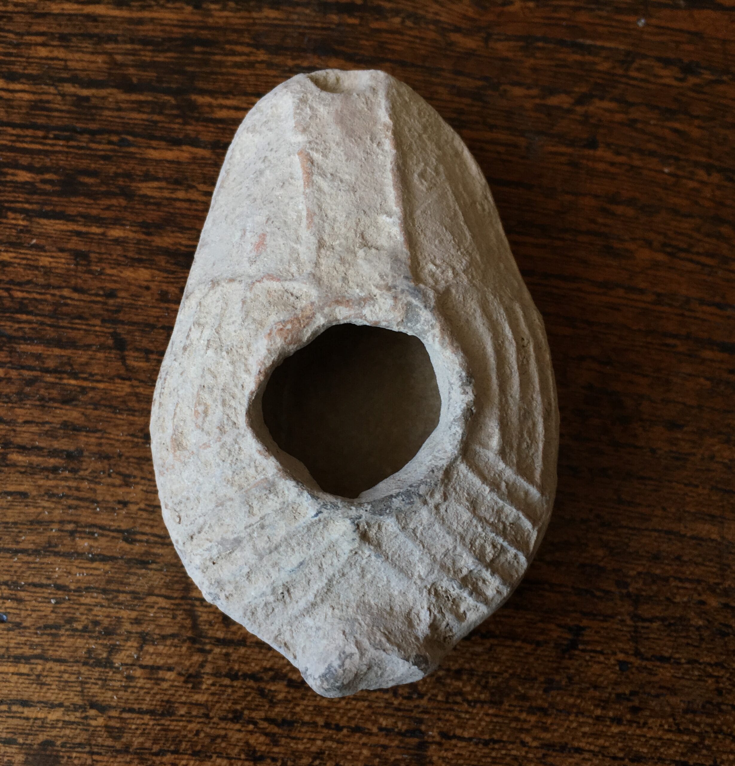 Roman pottery oil lamp, 4th - 8th century AD. -0