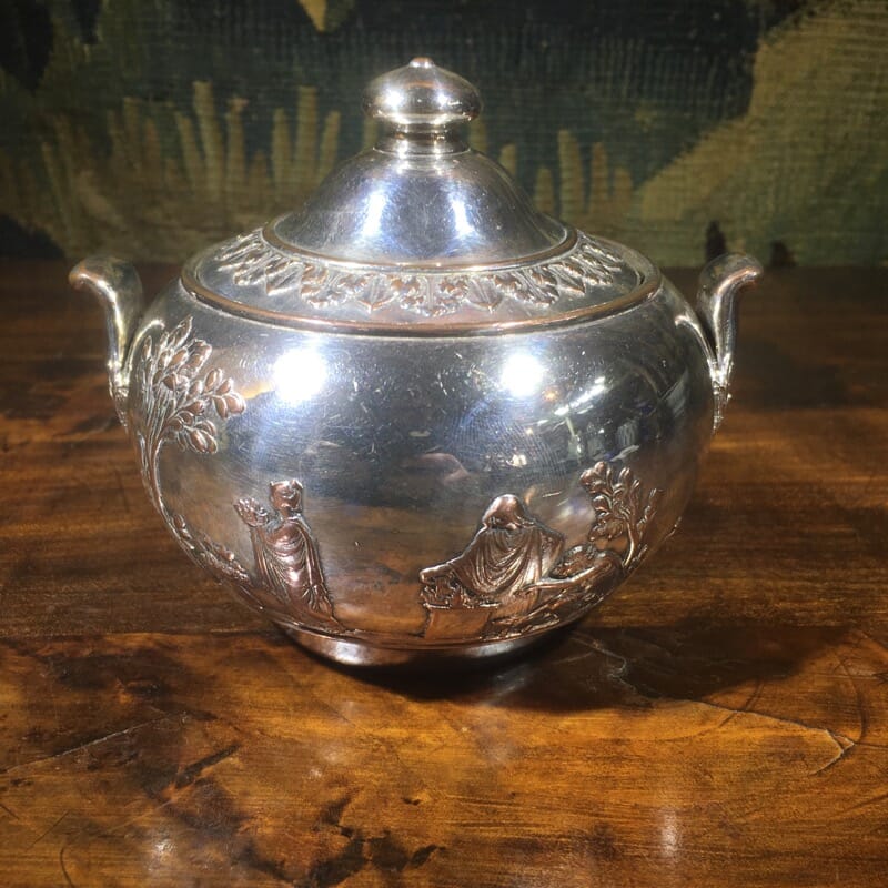 Rare Wedgwood silver plated Elkington sucrier, classical scene, c.1895 -0