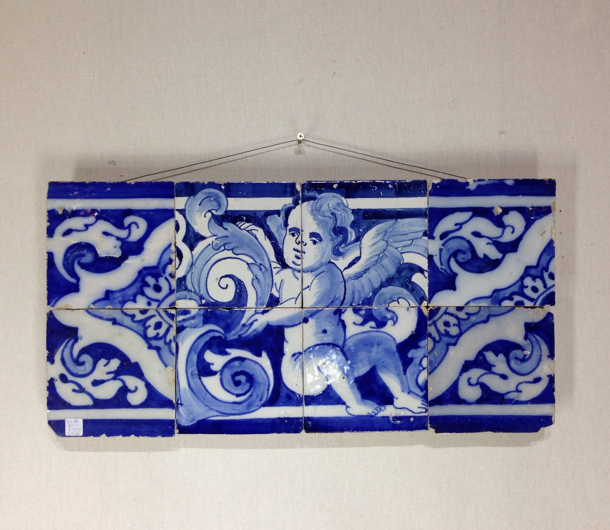 Spanish faïence tile panel with cherub, c. 1750 -0